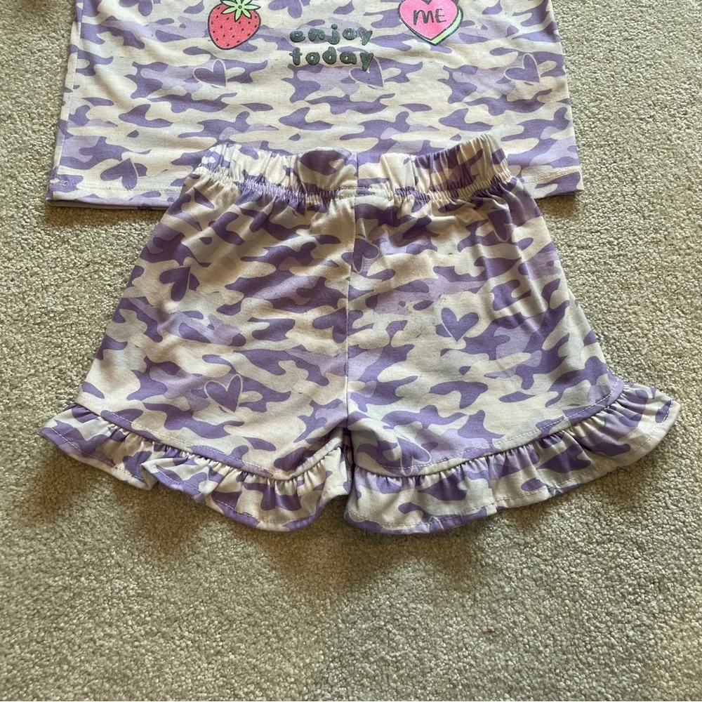 Sleep On It Be Happy Purple Camo Top And Bow Shorts Pajama Set. Size XS (4/5) - Picture 8 of 8
